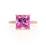 PARIS - Chatham® Princess Pink Sapphire & Diamond 18k Rose Gold Petite Hidden Halo