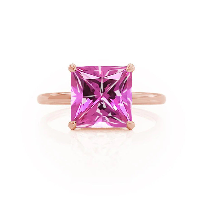 PARIS - Chatham® Princess Pink Sapphire & Diamond 18k Rose Gold Petite Hidden Halo