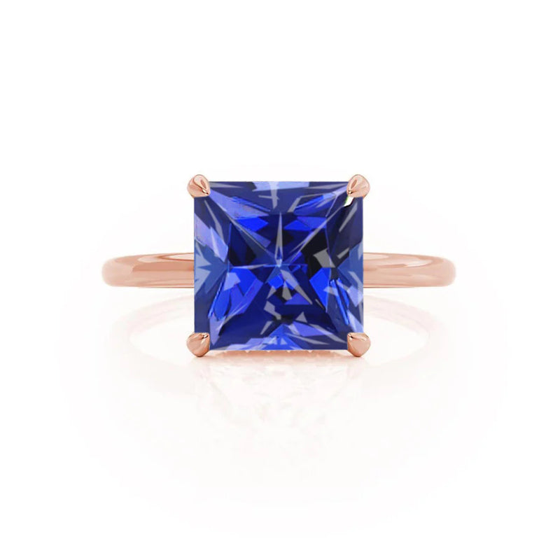 PARIS - Chatham® Princess Blue Sapphire & Diamond 18k Rose Gold Petite Hidden Halo