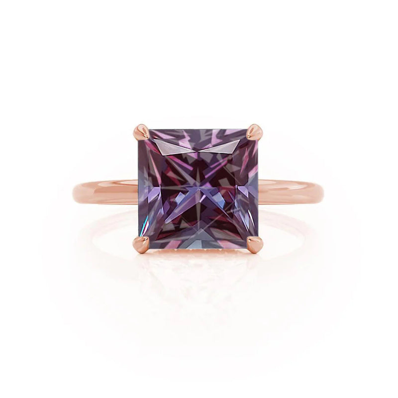 PARIS - Chatham® Princess Alexandrite & Diamond 18k Rose Gold Petite Hidden Halo
