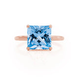 PARIS - Chatham® Princess Aqua Spinel & Diamond 18k Rose Gold Petite Hidden Halo