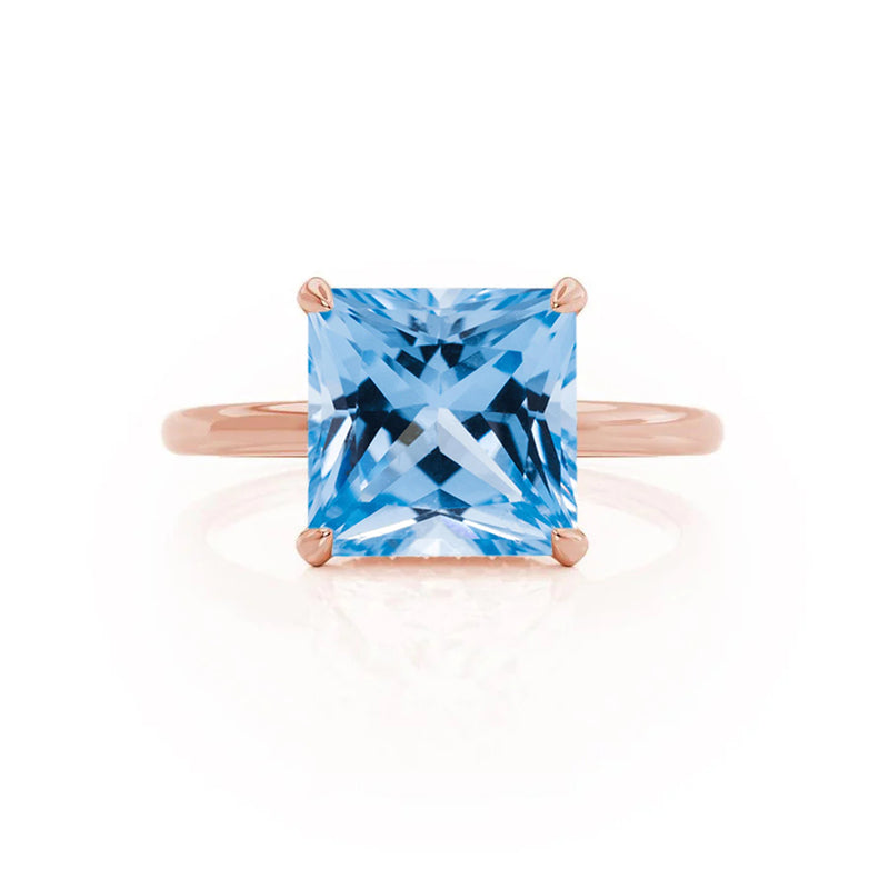 PARIS - Chatham® Princess Aqua Spinel & Diamond 18k Rose Gold Petite Hidden Halo