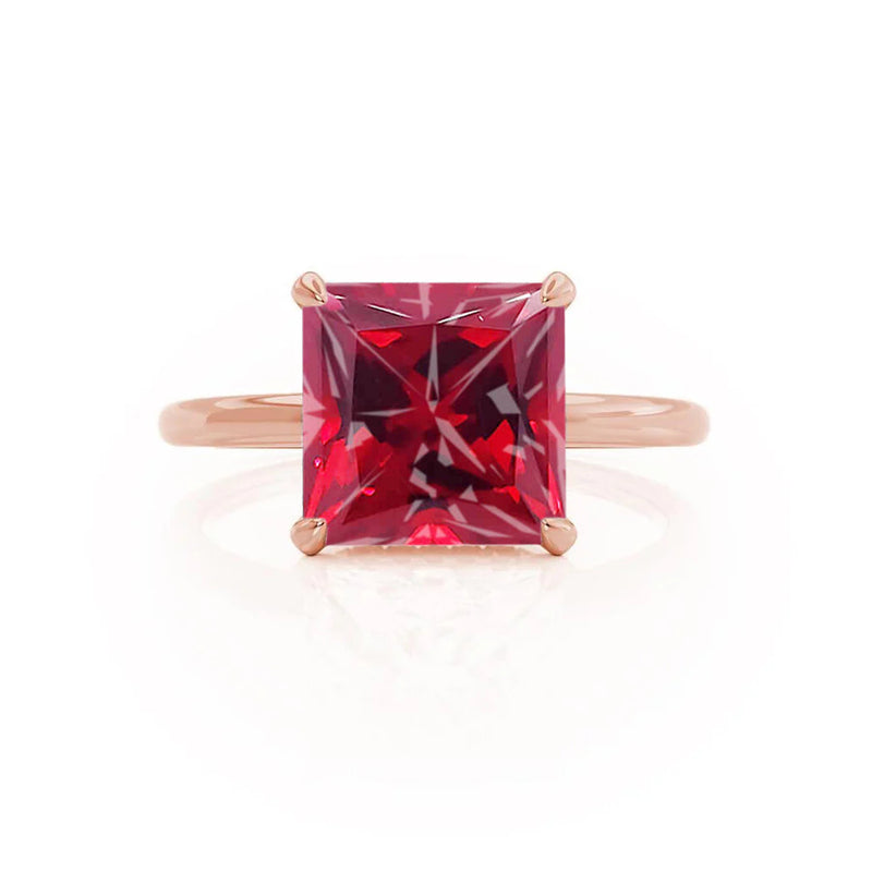 PARIS - Chatham® Princess Ruby & Diamond 18k Rose Gold Petite Hidden Halo