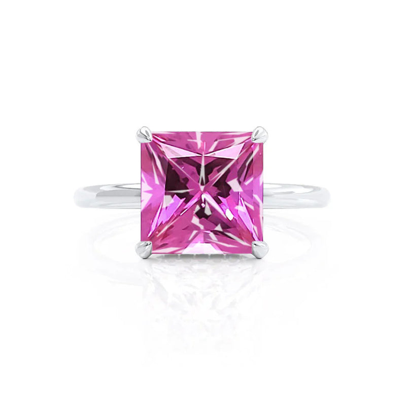 PARIS - Chatham® Princess Pink Sapphire & Diamond 18k White Gold Petite Hidden Halo