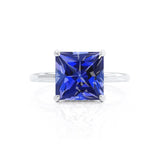 PARIS - Chatham® Princess Blue Sapphire & Diamond 950 Platinum Petite Hidden Halo