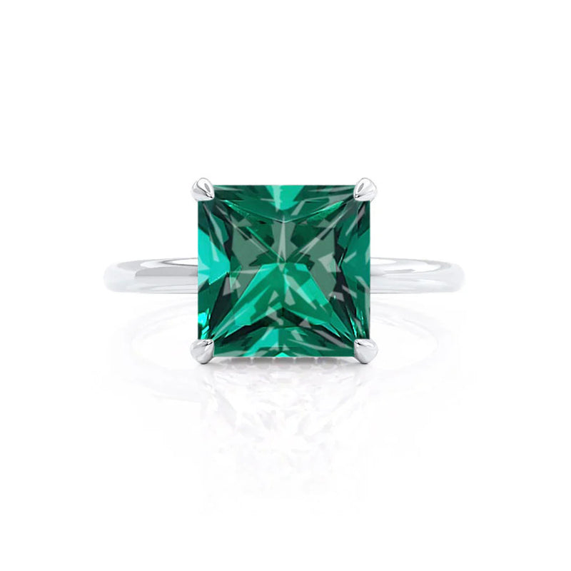 PARIS - Chatham® Princess Emerald & Diamond 18k White Gold Petite Hidden Halo