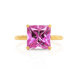 PARIS - Chatham® Princess Pink Sapphire & Diamond 18k Yellow Gold Petite Hidden Halo