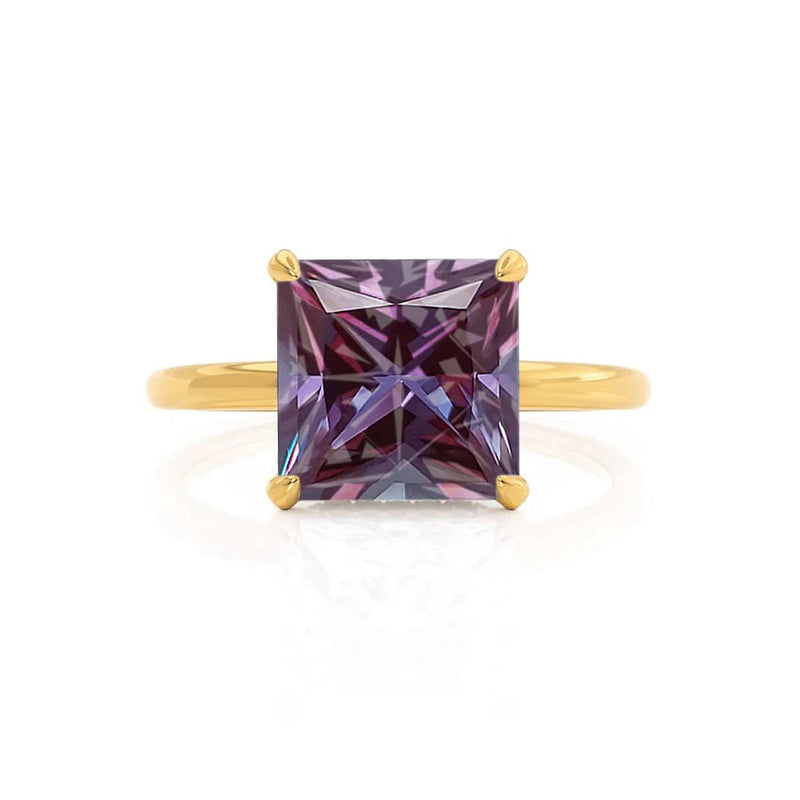 PARIS - Chatham® Princess Alexandrite & Diamond 18k Yellow Gold Petite Hidden Halo