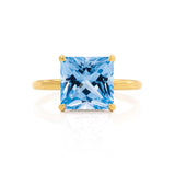 PARIS - Chatham® Princess Aqua Spinel & Diamond 18k Yellow Gold Petite Hidden Halo