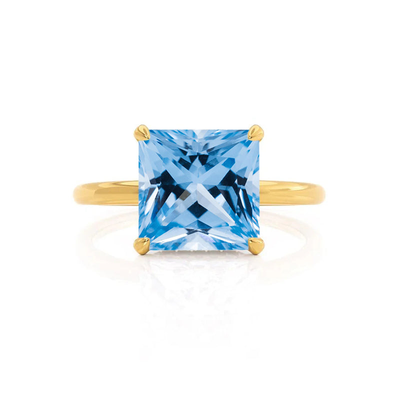 PARIS - Chatham® Princess Aqua Spinel & Diamond 18k Yellow Gold Petite Hidden Halo