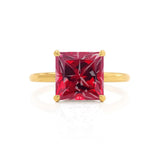 PARIS - Chatham® Princess Ruby & Diamond 18k Yellow Gold Petite Hidden Halo