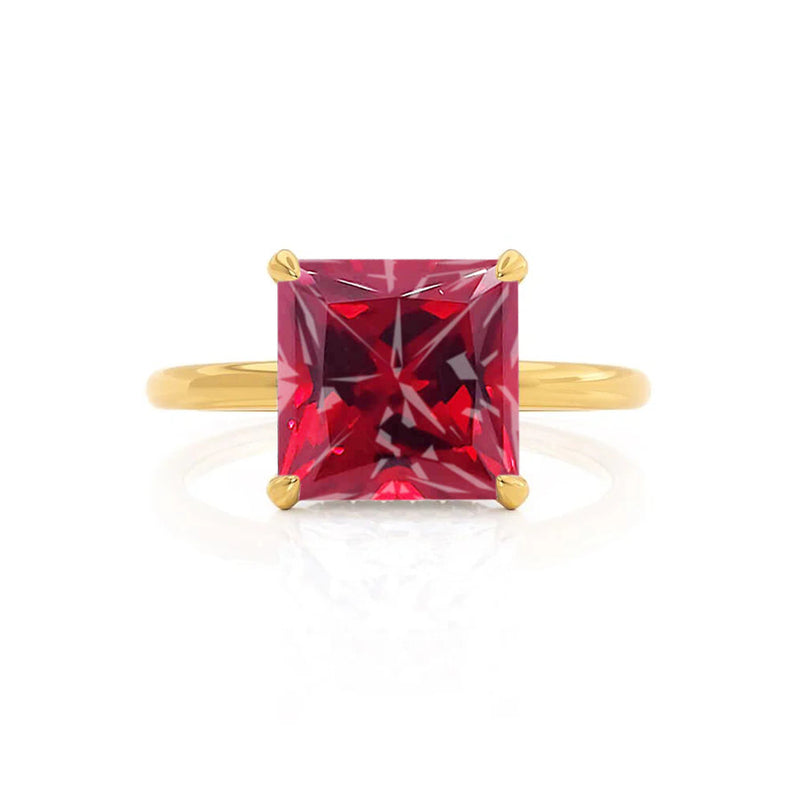 PARIS - Chatham® Princess Ruby & Diamond 18k Yellow Gold Petite Hidden Halo
