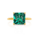 PARIS - Chatham® Princess Emerald & Diamond 18k Yellow Gold Petite Hidden Halo