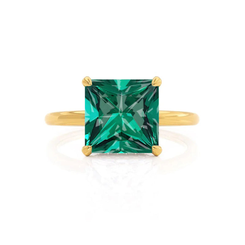 PARIS - Chatham® Princess Emerald & Diamond 18k Yellow Gold Petite Hidden Halo