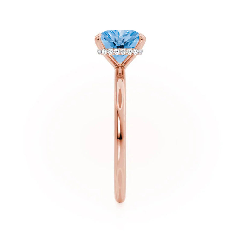 PARIS - Chatham® Princess Aqua Spinel & Diamond 18k Rose Gold Petite Hidden Halo