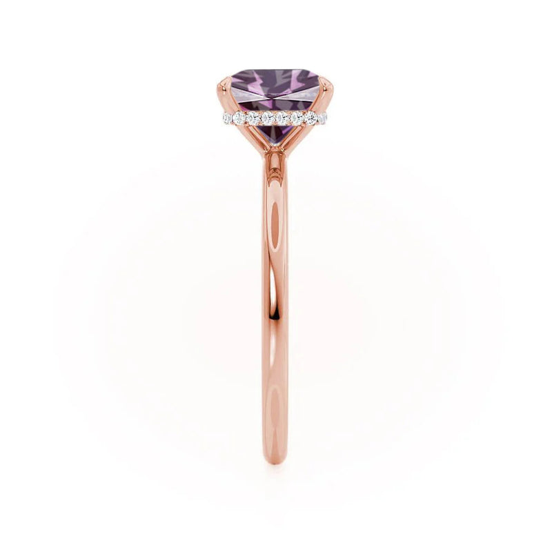 PARIS - Chatham® Princess Alexandrite & Diamond 18k Rose Gold Petite Hidden Halo