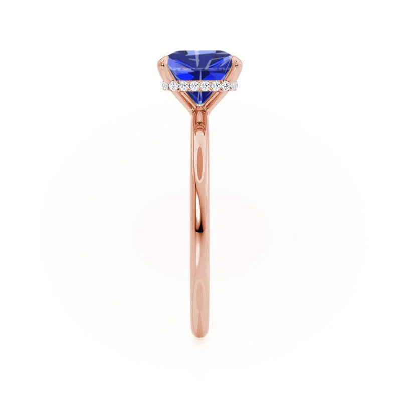 PARIS - Chatham® Princess Blue Sapphire & Diamond 18k Rose Gold Petite Hidden Halo