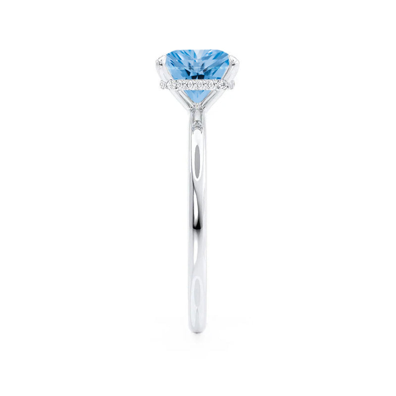 PARIS - Chatham® Princess Aqua Spinel & Diamond 950 Platinum Petite Hidden Halo