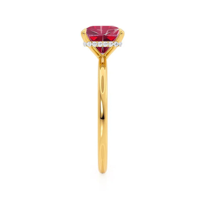 PARIS - Chatham® Princess Ruby & Diamond 18k Yellow Gold Petite Hidden Halo