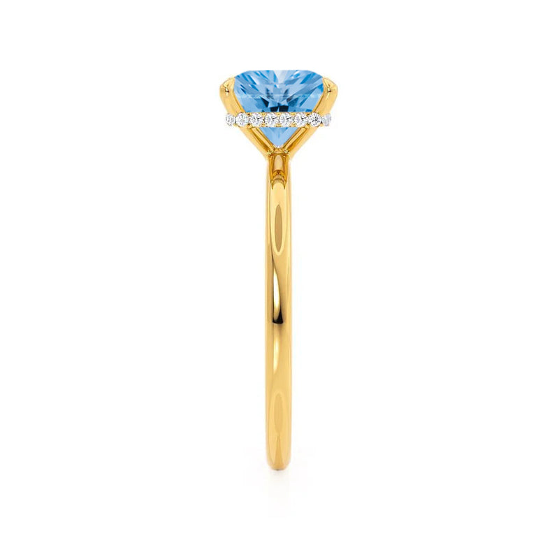 PARIS - Chatham® Princess Aqua Spinel & Diamond 18k Yellow Gold Petite Hidden Halo
