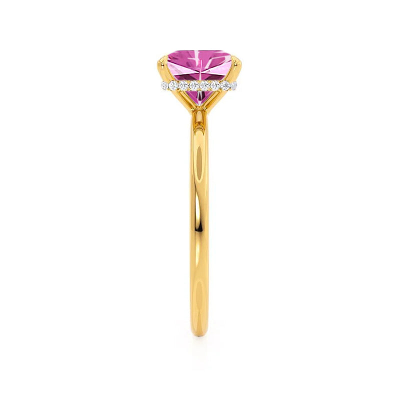 PARIS - Chatham® Princess Pink Sapphire & Diamond 18k Yellow Gold Petite Hidden Halo