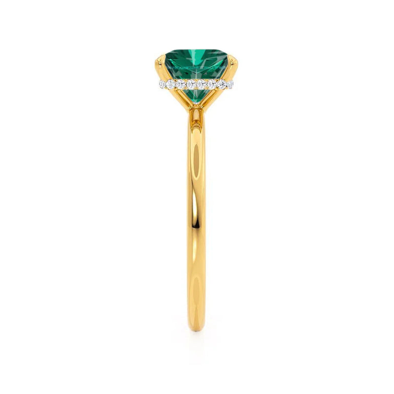 PARIS - Chatham® Princess Emerald & Diamond 18k Yellow Gold Petite Hidden Halo