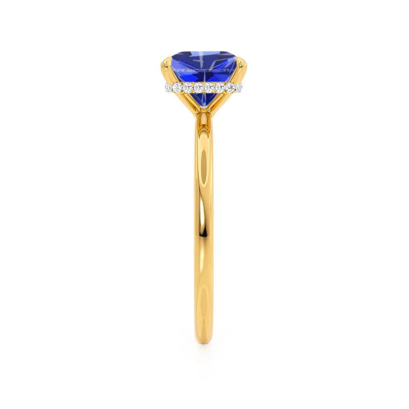 PARIS - Chatham® Princess Blue Sapphire & Diamond 18k Yellow Gold Petite Hidden Halo