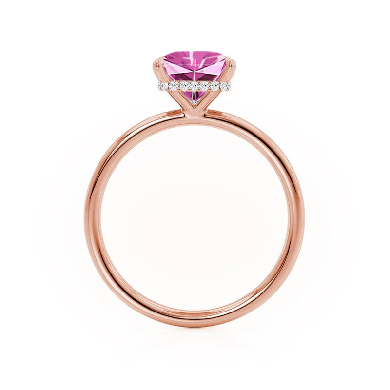 PARIS - Chatham® Princess Pink Sapphire & Diamond 18k Rose Gold Petite Hidden Halo