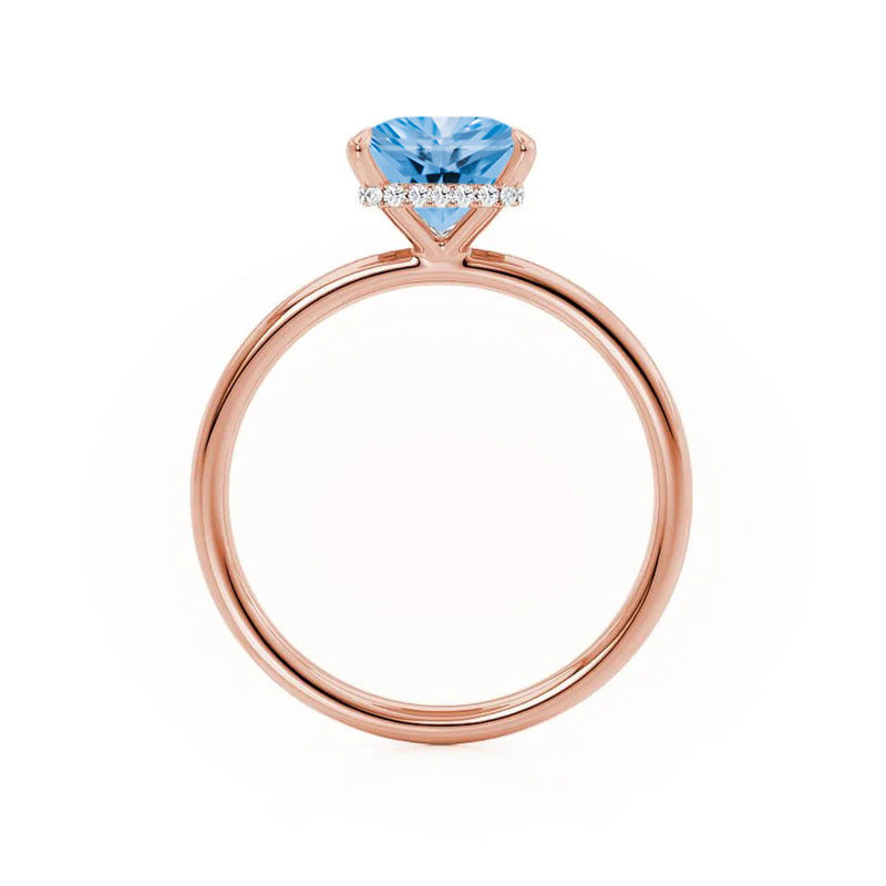 PARIS - Chatham® Princess Aqua Spinel & Diamond 18k Rose Gold Petite Hidden Halo