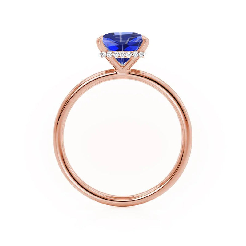 PARIS - Chatham® Princess Blue Sapphire & Diamond 18k Rose Gold Petite Hidden Halo