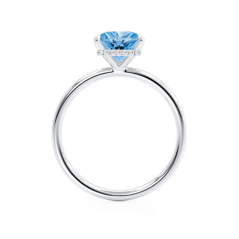 PARIS - Chatham® Princess Aqua Spinel & Diamond 950 Platinum Petite Hidden Halo