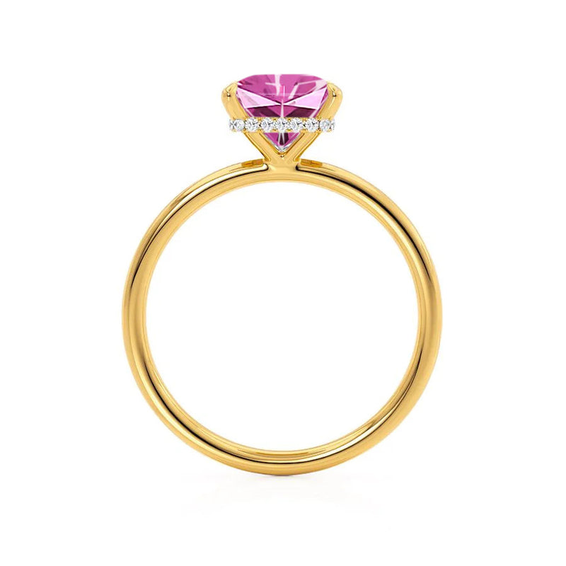 PARIS - Chatham® Princess Pink Sapphire & Diamond 18k Yellow Gold Petite Hidden Halo
