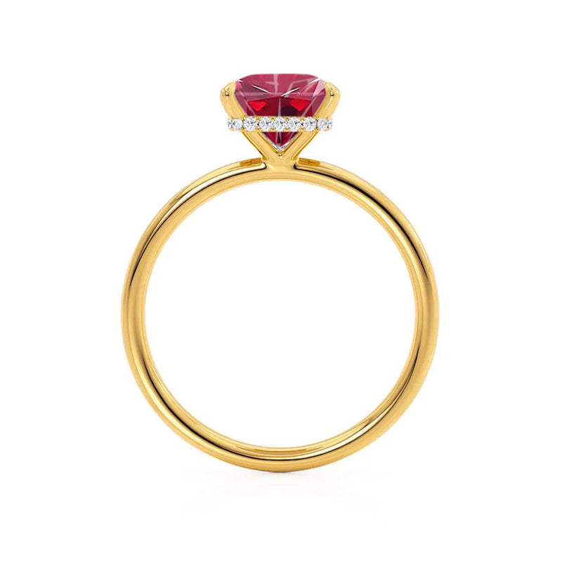 PARIS - Chatham® Princess Ruby & Diamond 18k Yellow Gold Petite Hidden Halo