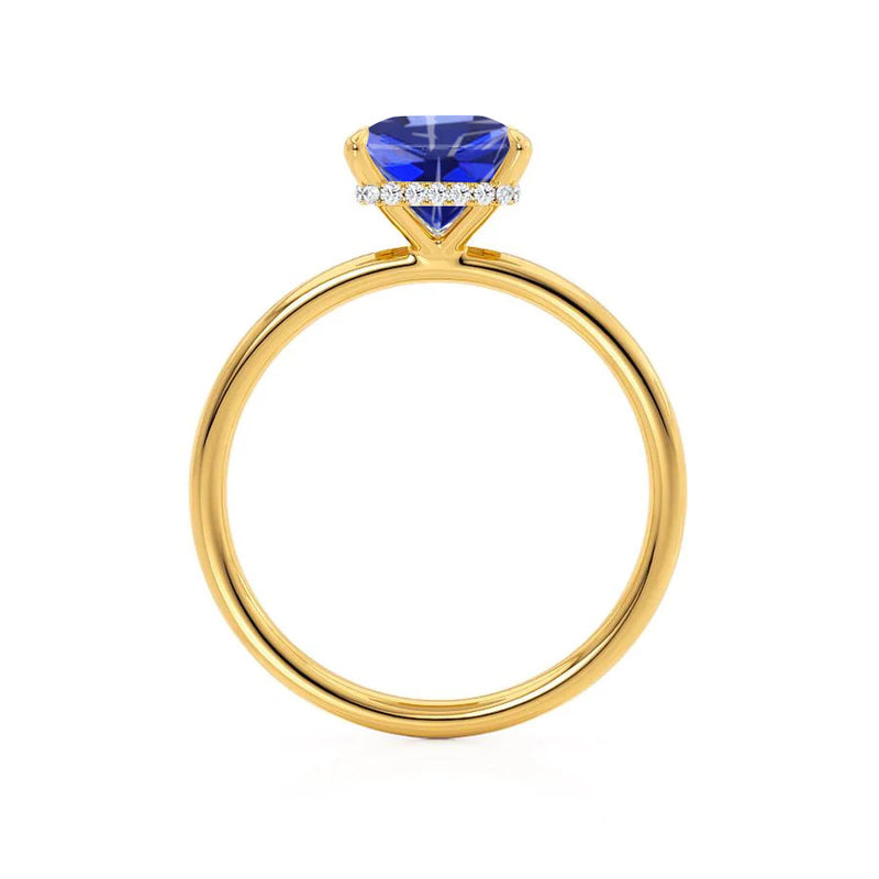 PARIS - Chatham® Princess Blue Sapphire & Diamond 18k Yellow Gold Petite Hidden Halo