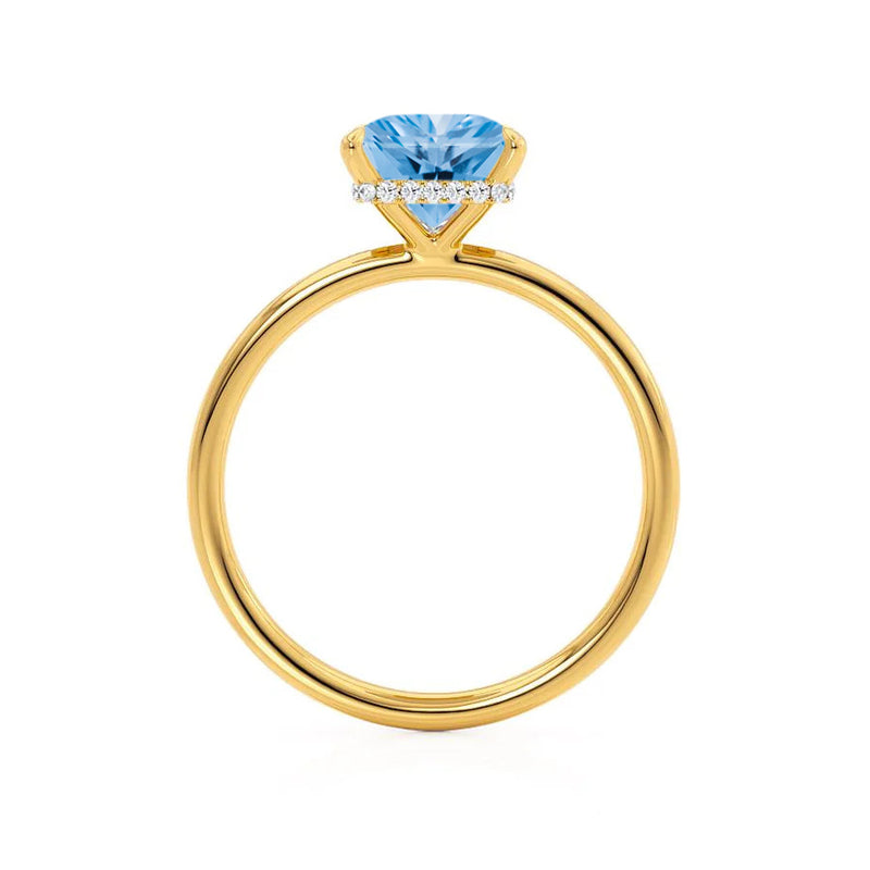 PARIS - Chatham® Princess Aqua Spinel & Diamond 18k Yellow Gold Petite Hidden Halo