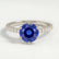 Lillie Luxe round blue sapphire and diamond shoulder set engagement ring – view 1