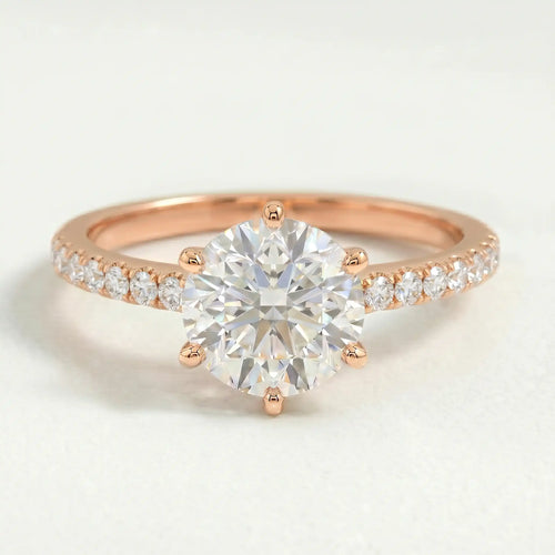LILLIE LUXE - Ready To Ship 1.50ct Round Lab Diamond & Diamond 18k Rose Gold Shoulder Set Ring