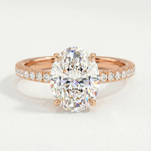 LIVELY - Ready To Ship 1.22ct Oval Lab Diamond 18k Rose Gold Hidden Halo Micro Pavé Shoulder Set Ring