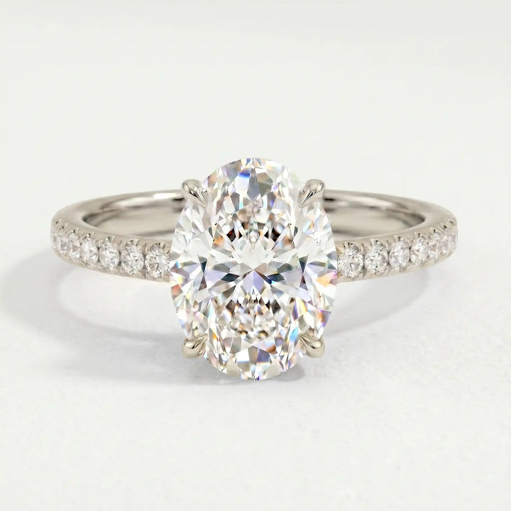 LIVELY - Oval Lab Diamond Platinum Petite Hidden Halo Pavé Shoulder Set