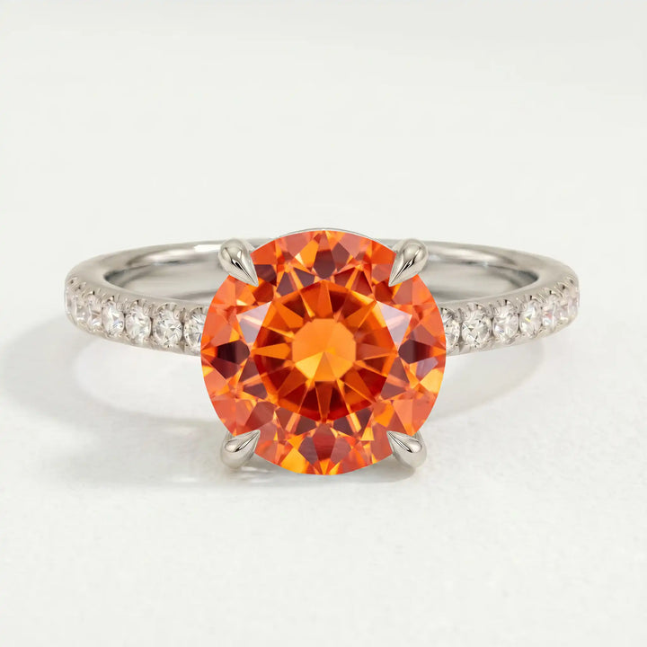 LIVELY - Round Padparadscha 950 Platinum Petite Hidden Halo Pavé Shoulder Set Ring