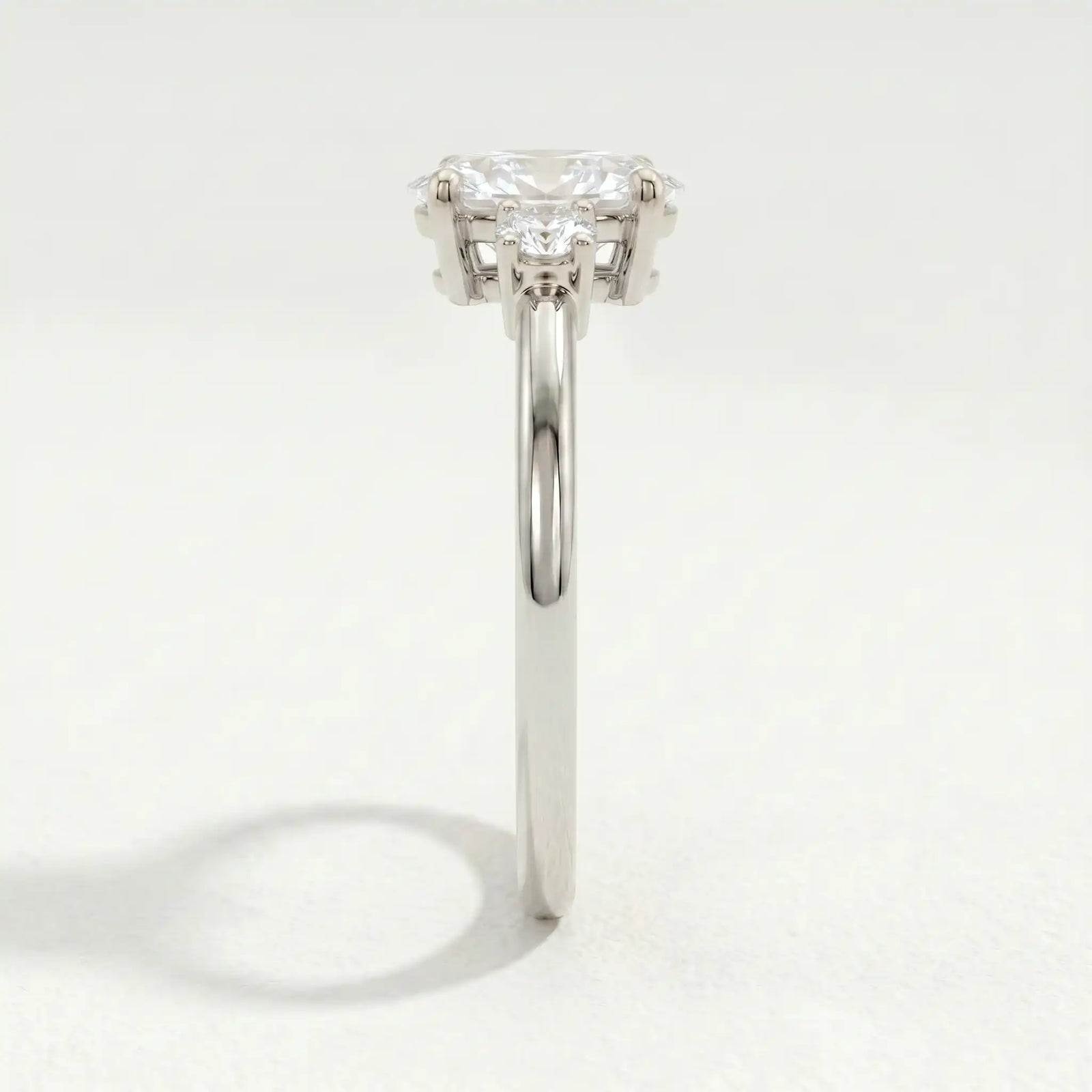LOUELLA - Oval Lab Diamond 18k White Gold Trilogy Ring Engagement 
