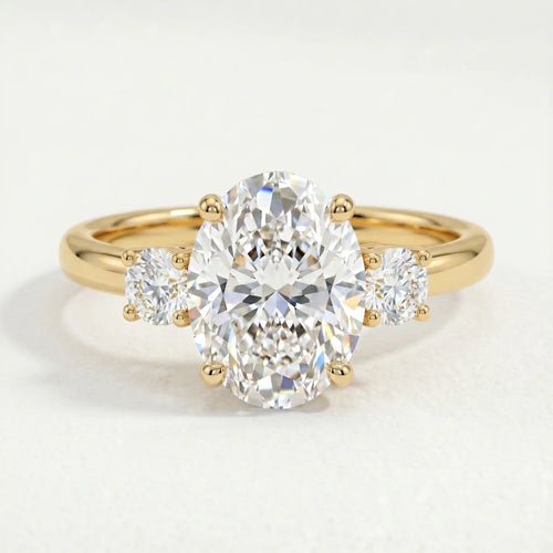 LOUELLA - Ready to Ship 1.03ct Oval Lab Diamond 18K Yellow Gold Trilogy