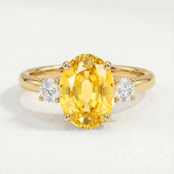 LOUELLA - Oval Yellow Sapphire Oval Petite Trilogy Engagement Ring 18k Yellow Gold