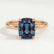 Lulu solitaire engagement ring in 18k rose gold with an elongated cushion lab-grown alexandrite centre stone, front view.