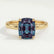 Lulu solitaire engagement ring in 18k yellow gold with an elongated cushion lab-grown alexandrite centre stone, front view.
