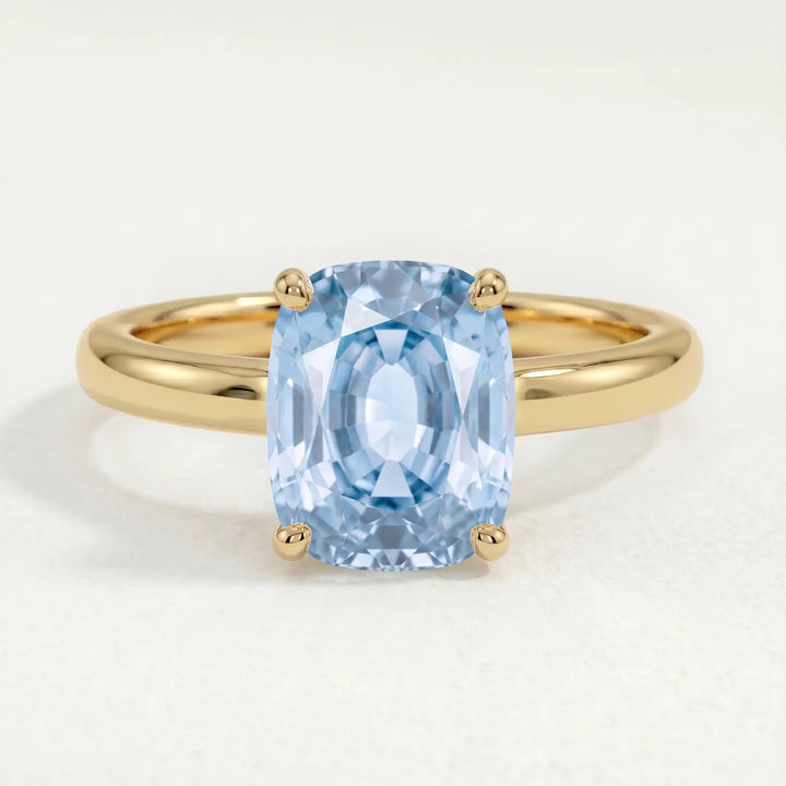 LULU - Elongated Cushion Aquamarine Blue Sapphire 18k Yellow Gold Petite Solitaire Ring