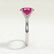 Lulu solitaire engagement ring in 18k white gold with an elongated cushion pink lab-grown sapphire centre stone, end-on view showing the setting and band.