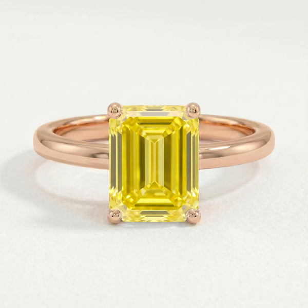 LULU - Emerald Yellow Coloured Lab Diamond 18k Rose Gold Petite
