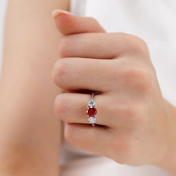 LEANORA - Chatham® Round Ruby 18k Rose Gold Trilogy