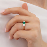 Leanora 1.84tcw 0.44ct-0.96ct-0.44ct Chatham Round Cut Emerald 18k Yellow Gold Trilogy Ring Lily Arkwright 